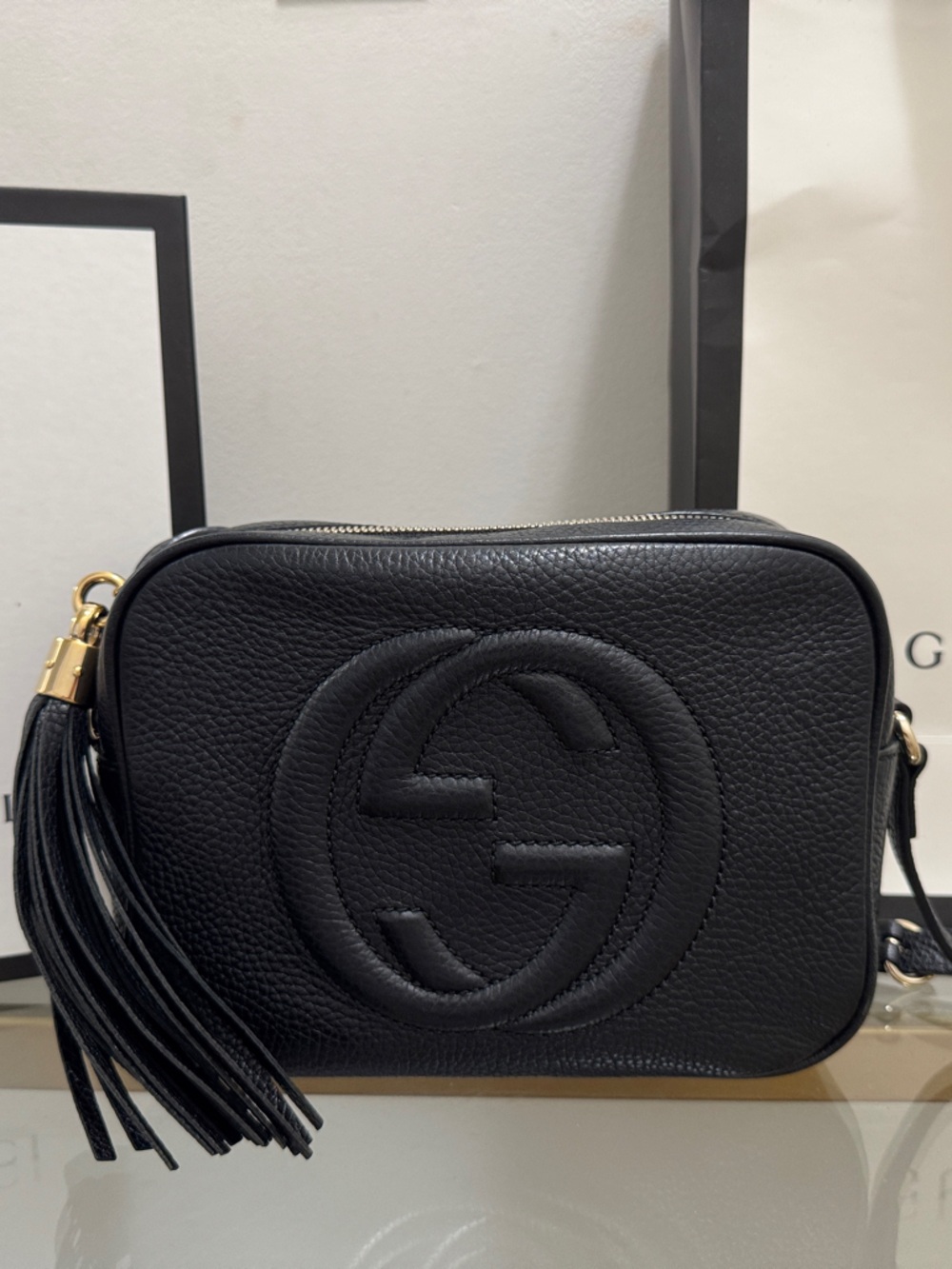 Gucci Black Soho Pebbled Leather Tassel Crossbody Bag